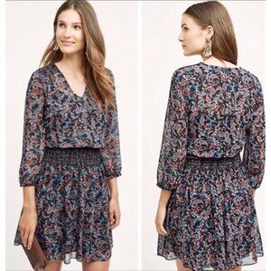 Anthropologie Vanessa Virginia Dress Women's Size Small black floral paisley pol